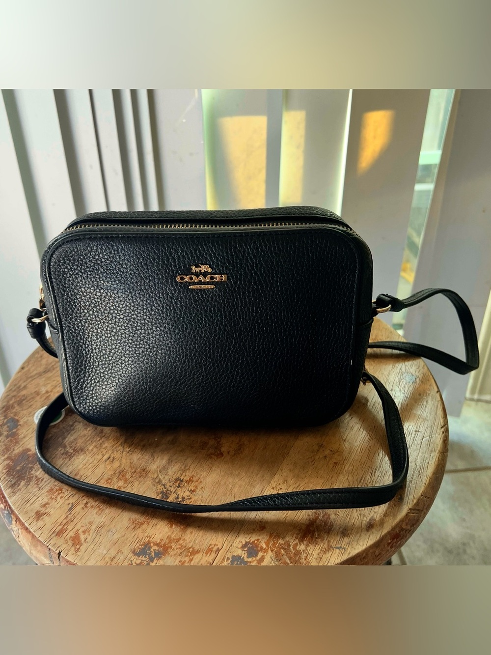 Coach Genuine Pebble Leather Mini Camera Crossbody Bag
